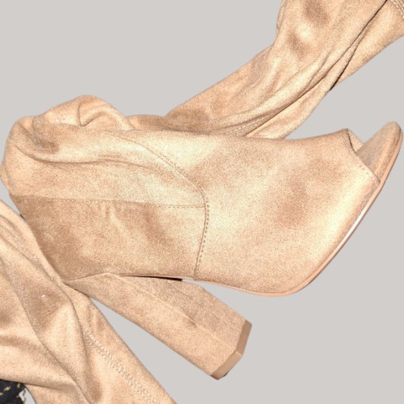 Over the Knee Suede Like Peek Toe Boots - Picture 3 of 5